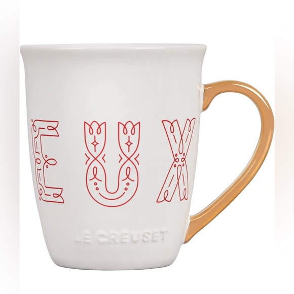 Le Creuset Other - Le Creuset Noël Collection X-Large Joyeux Mug, 20 oz., White w/ Gold Handle, NWT